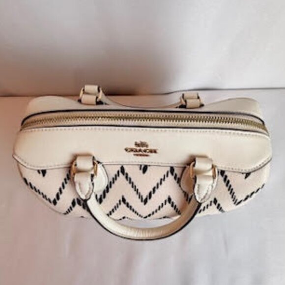 Coach Mini Bennett Satchel + Wristlet Set White Black Chevron Leather Bag - Picture 6 of 16